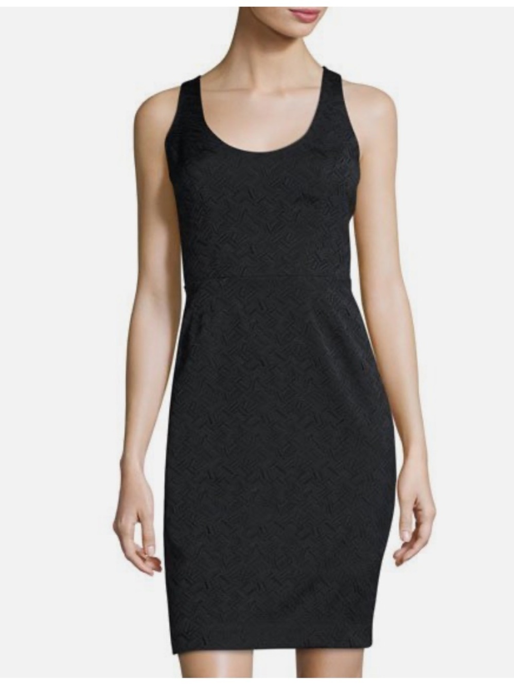 Trina Turk Black Textured Scoopneck Sheath Dress